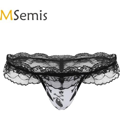 Men Lace Thong Sexy Underwear Mens Lace Open Back Hombre G-String G String Hot Lingerie Underpants T-Back Bulge Pouch Panties
