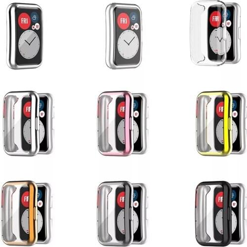 TPU Soft Glass Screen Protector Case Shell Edge Frame For Huawei Watch Fit Strap Band Protective Bumper Cover Accessory