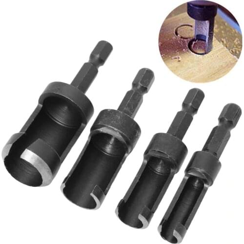4Pcs/Set Carbon Steel Wood Plug Cutter Set Cutting Drill Bit Tool Hex Shank 6-16mm