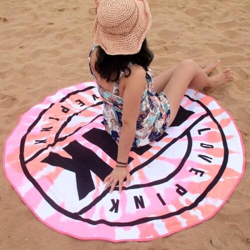Microfiber Print Pink Blue Round Beach Towel Picnic Blanket Yoga Mat Bath Cover Quick Dry Bath Swimming Towel Beach 150cm