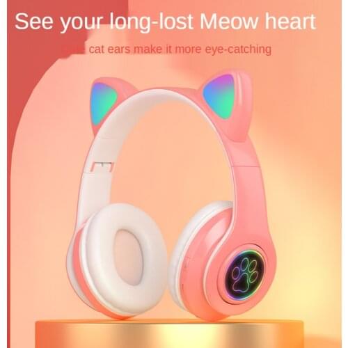 New luminous cat ears head-mounted bluetooth headphones for girls cute foldable card wireless stereo xiaomi Gaming Headset