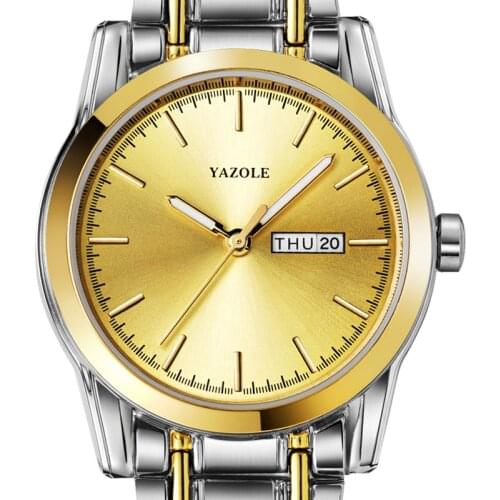 Yazole New Mens Watch Double Calendar Mens Watch Waterproof Luminous Alloy Steel Band Watch Wholesale One on Behalf of Hair