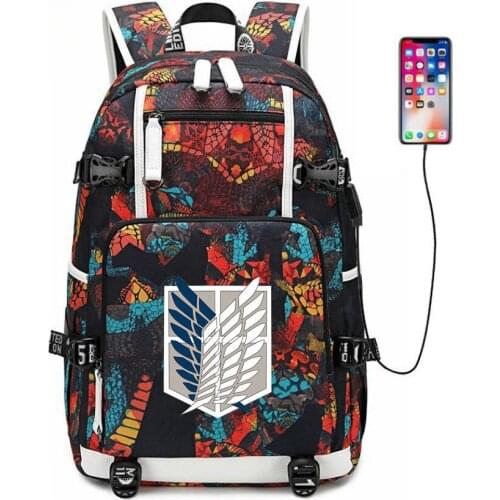 Attack On Titan Scouting Legion travel bag School Bag usb charging canvas shoulder bag Teenager boys girls Backpack Laptop bag