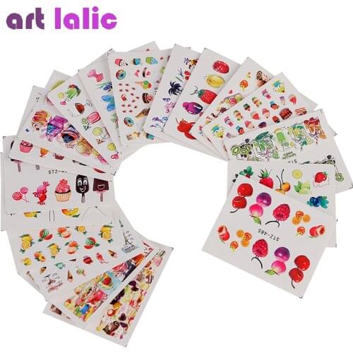 18 Sheets Water Transfer Nail Art Sticker Fruit Ice ream Cocktail Cherry Strawberry Cake Image Decals Beauty DIY Manicure Tools