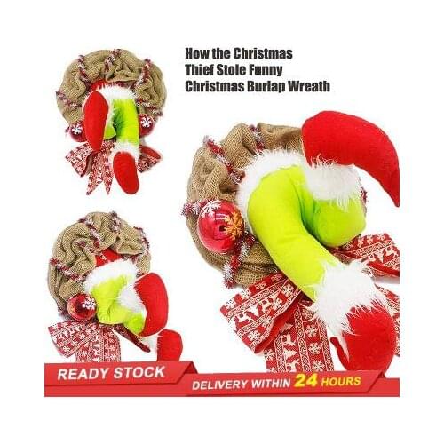 Christmas Wall Ornaments How Grinch Stole Friends' Christmas Gifts Coarse Fabric Christmas Wreath Home Holiday Decoration