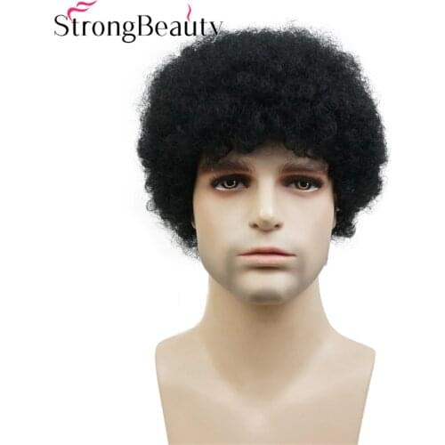 Strong Beauty Afro Short Kinky Curly Wigs Human Hair Wig for Women or Men African American Wig Natural Black