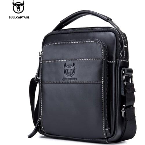 BULLCAPTAIN mens first layer leather shoulder bag leather messenger bag casual retro soft leather multi-function shoulder bag