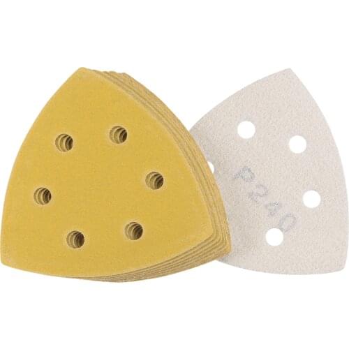 Uxcell Triangle Sandpaper Pads 240 Grits Wet Dry Sander paper Hook and Loop Backed 3-1/2 Inch Golden 12 Pcs
