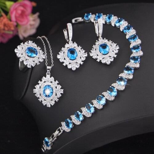 Zlxgirl jewelry fashion women rhodium plated wedding necklace earring ring bracelet accessories sets cubic zircon pendant set