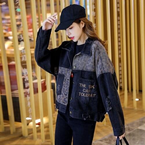 Black Ladies Short Denim Jacket Female 2021Spring Autumn New Korean Fashion Loose Stitching All-match Jeans Coat Women Tide A639