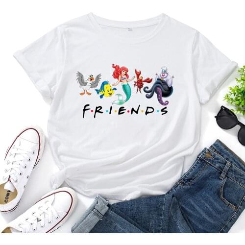 FRIENDS Mermaid Pattern T-shirt Femme Cute Funny T Shirt for Woman Tops Aesthetic Fashion Clothes T Shirts Cotton Woman