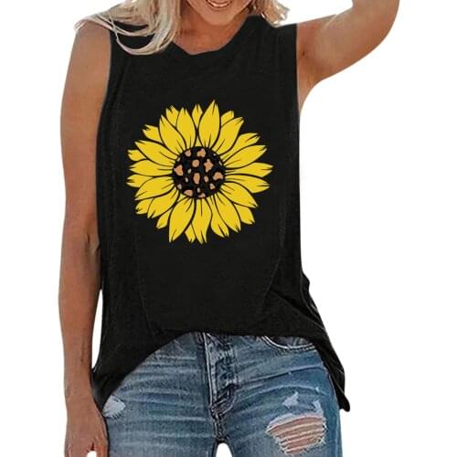 Women Fashion Casual Round Neck Short Sleeve T-Shirt Solid Color Personalized Sunflower Printing Daily All-match Lovely Shirt