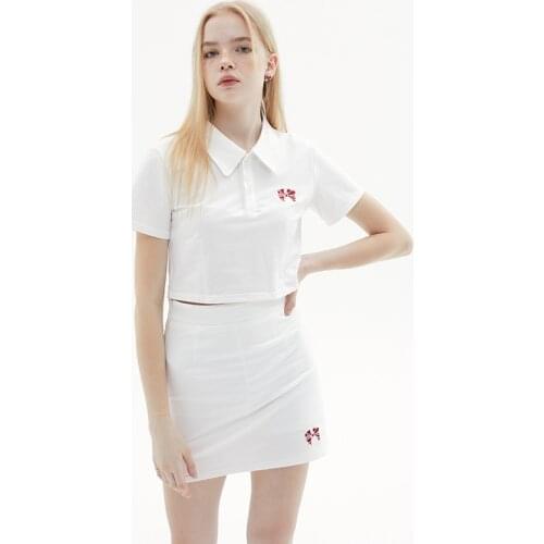 Cute Skirt and Crop Polo Top Two Piece Matching Set for Women Kawaii Summer Embroidered Bowknot 2 Piece Set Womens Outfits