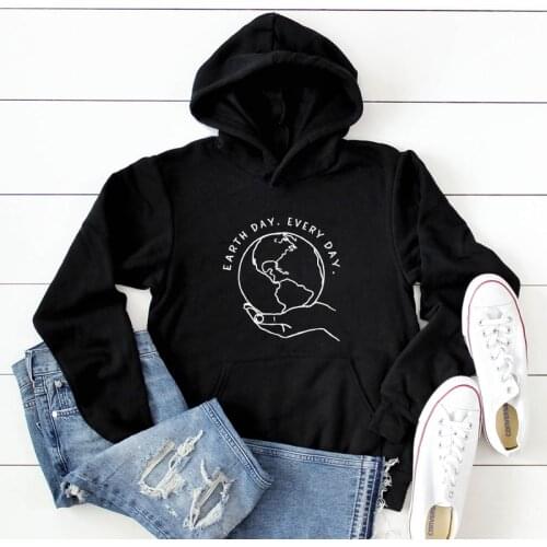 Earth Day Every Day Hoodies Spring Autumn Women Crewneck Graphic Vegetarian Pullovers Casual Long Sleeve Vegan Hooded Sweatshirt