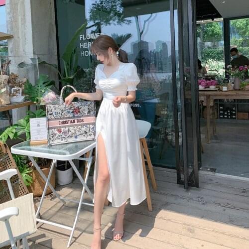 Women Long White Satin Dress Summer 2021 Runway Elegant Retro Fairy Casual Sea Beach Vacation Party Night Vestidos New