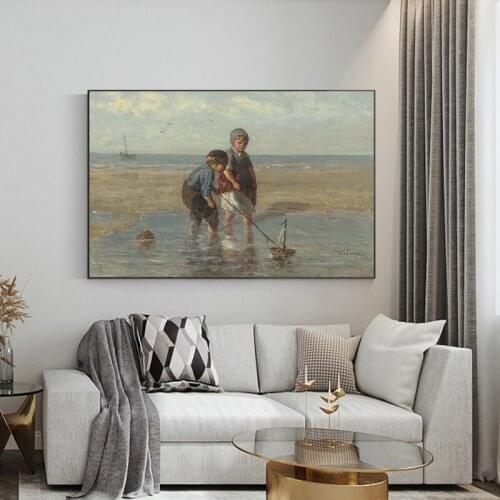 Famous Painting The toy sailboat by JOZEF ISRAELS Art Oil Painting Prints on Canvas Wall Art Picture For Living Room Home Decor