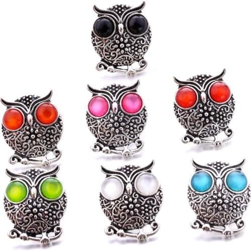 10pcs/lot wholesale owl snap jewelry 18mm women metal crystal snaps button jewelry fit for bracelets&bangles