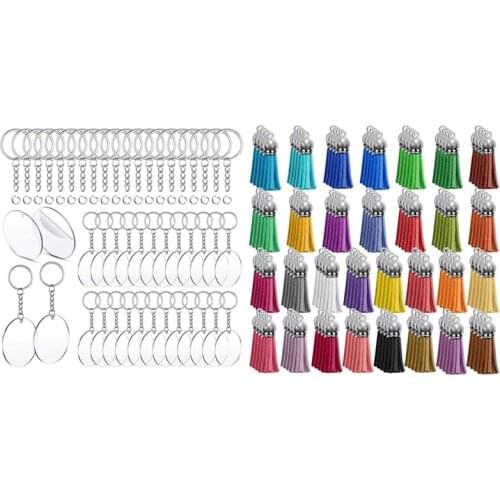 120Pcs Key Buckles, Tassel, Acrylic Key Chain Key Chain & 150 Pcs 2 Inches Acrylic Transparent Discs and Key Chains Set