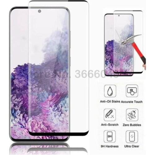 200pcs For Samsung S20 Ultra Plus Work Finger Print 9H Hardness Edge Curved Full Cover Case Friendly Screen Protector