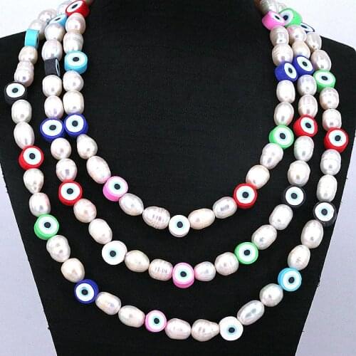 3Pcs 2021 Fashion Turkey Eyes Pearl Charm Necklace Colorful Resin Eyes Necklace For Girls Women