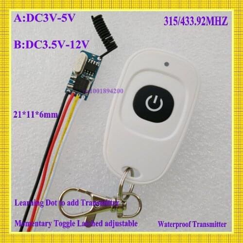 3V 3.7V 4.2V 5V 6V 9V 12V wireless remote control switch mini size1A no voice remote cotrol switch 315/433Momentary Toggle TX RX