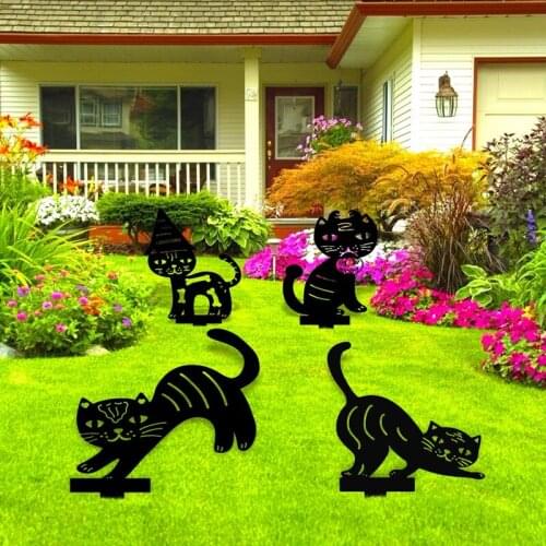 4 PCS Garden Decoration Outdoor Lawn Statues Black Acrylic Cat Yard Art Silhouette Decor Garden Backyard Lawn Stakes