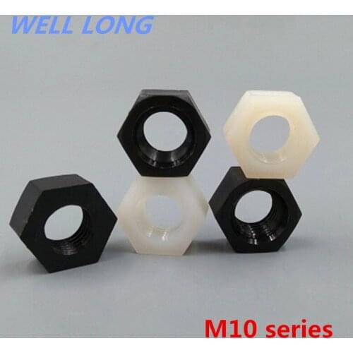 50pcs/lot M10 Nylon Hex Nuts Nylon Nuts Insulated Plastic Nuts Plastic Nuts
