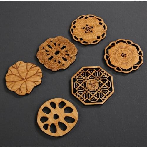 6Pcs Bamboo Cup Mat Exquisite Eco-friendly Excellent Workmanship Creative Chinese Knot Shape Cup Mat Lotus Root Cup Pad for Home