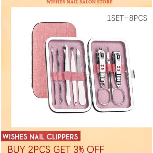 8 PCS Nail Clippers Kit Stainless Steel Compact Portable Complete Multi-purpose Nail Cutter Scissor Manicure Pedicure Tool