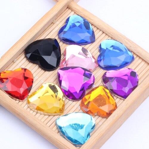 Flat Back Facets Acrylic Rhinestones 18mm 500pcs Heart Shape Many Colors Glue On Beads DIY Crafts Garments Decorations
