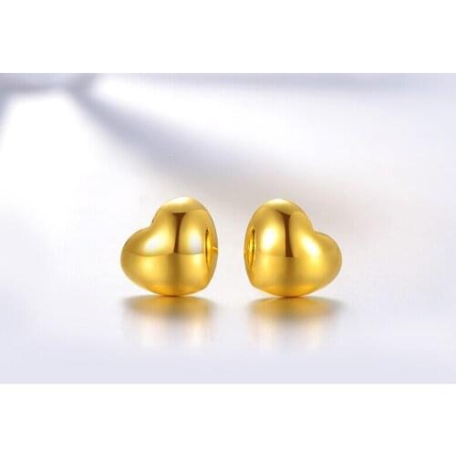 Authentic Solid 24K Yellow gold Stud Earrings Heart Earrings 1.86g