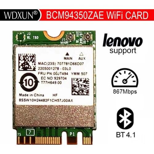 Wireless Wifi Card BCM94350ZAE 802.11ac Dual Band BT4.1 867Mbps BCM94350 M.2 NGFF for Lenovo YOGA 500 700 900 710 B41 E31 E41