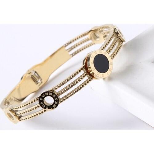 Roman Numerals Design Stainless Steel Bangles & Bracelets For Women Men Vintage Round Black & Hollow Bangle Jewelry