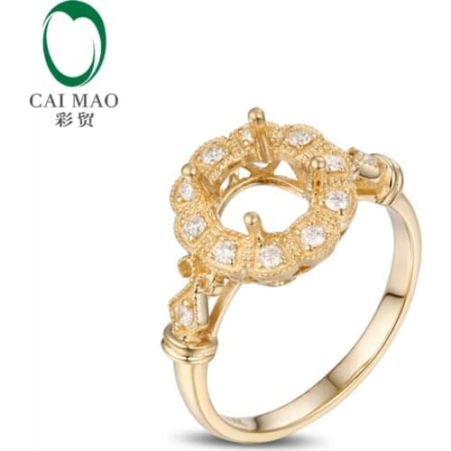 Caimao Vinage 6.5mm Round Milgrain Natural Pave Set 0.19ct Diamond Engagement Semi Mount Ring 14K Gold