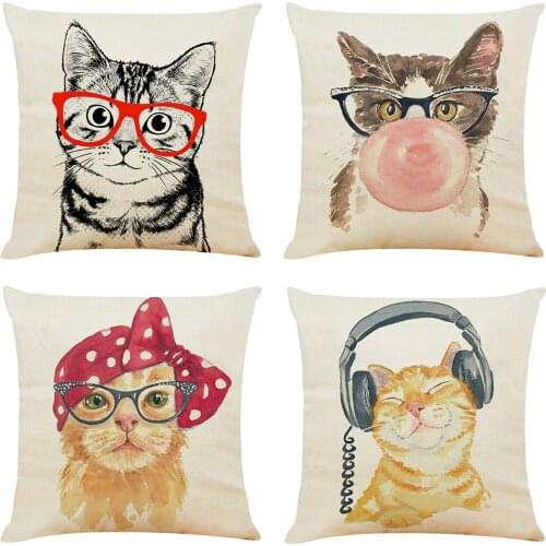 Music Cat Pattern Throw Pillow Case Home Decor Cushion Covers For Home Sofa Chair Decorative Retro Pillowcases Dropshipping
