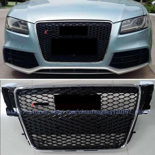 For audi a5 / s5 b8 2008 2009 2010 2011 For rs5 style sport front enchants mesh honeycomb grill cover chrome gloss black
