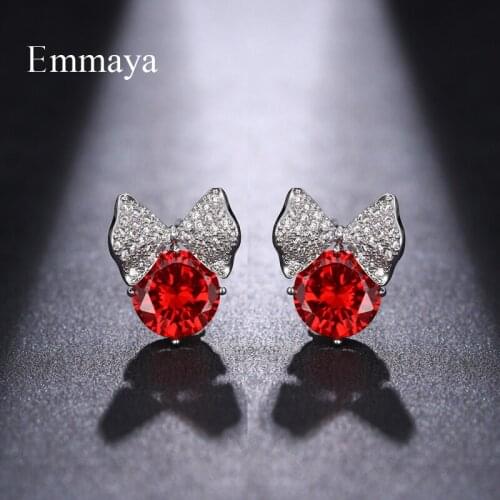 Emmaya Cute Design Silver Plated Bowknot With Round Cubic Zircon Multicolors Stud Earring For Women And Girls Ingenious Gifts