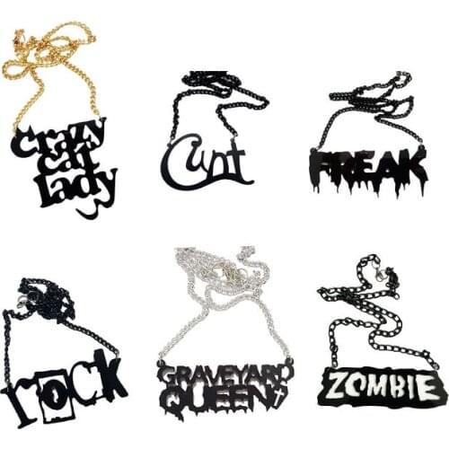 Euramerican Hyperbole Pitch-black Letter Halloween Acrylic Pendants & Necklaces For Women Long Hiphop Necklace Jewelry N18014