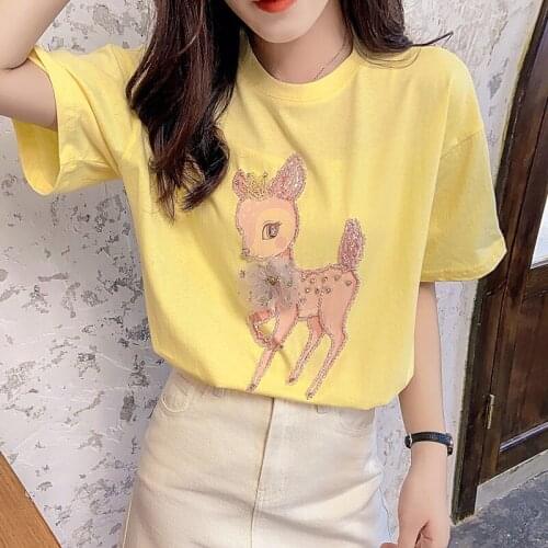 Pure Cotton Short-sleeved T-shirt Women 2021 New Summer Beaded Loose Half-sleeved Top Clothes Female Net Red Ins Super Hot