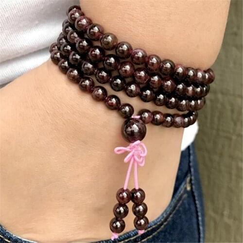 6mm Garnet Stone 108 Beads Handmade Tassel Necklace Bracelet Prayer Spirituality Religious Chakra Tibetan Spiritua Retro