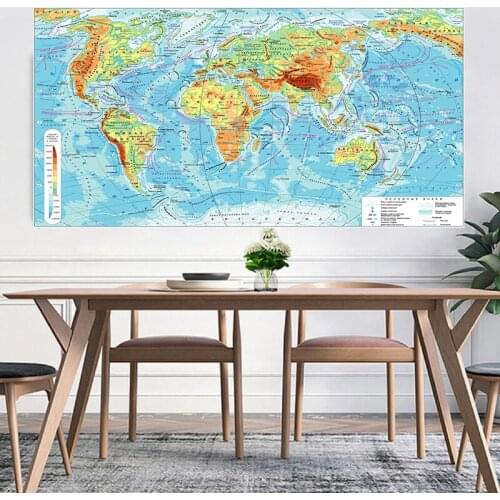 The World Map Eco-friendly Non-woven Canvas Painting Russian Orographic Map Wall Art Picture Poster Living Room Home Decoration