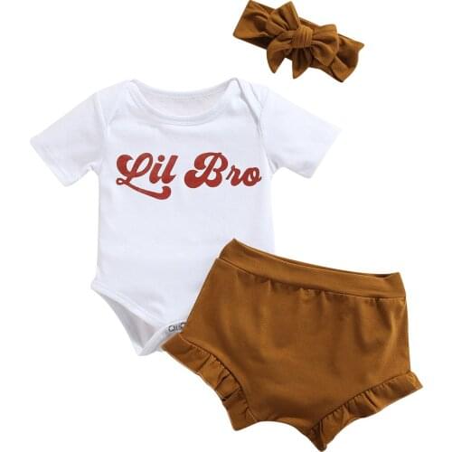 Letter Print O-Neck Short Sleeves Romper + Solid Color Pantie + Headband for Baby