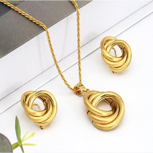 Ethiopian Wedding Fashion African Jewelry Sets Bridal Dubai Gold Pendants Necklaces Earrings Set Sudan/Eritrea Arab Party Gifts