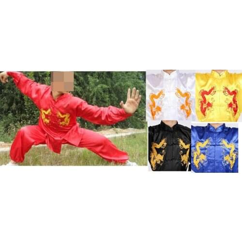 5color Unisex Kids&Adult embroidery dragon Kung fu Martial arts uniforms tai chi suits taiji performance clothing sets