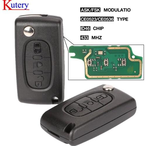 Kutery Ce0523 Ce0536 ASK/FSK 433Mhz ID46 For Peugeot 407 307 308 607 3 Buttons Flip Remote Fob Car Key VA2/HU83 Blade