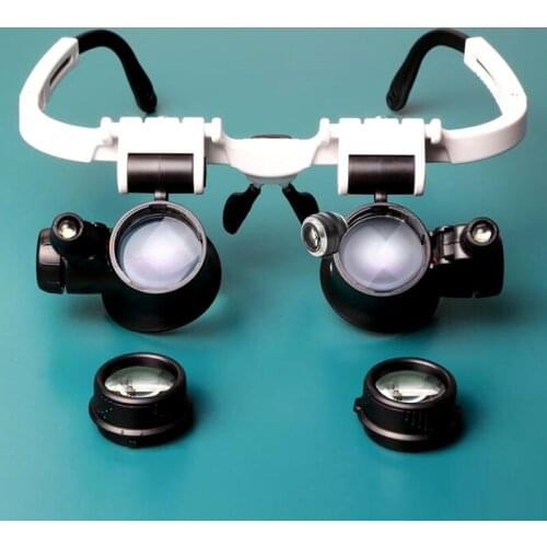 LED Illumination Headband Glasses-type Magnifier 8X 15X 23X Binocular Loupe Carving Micro-carved Repair Lamp Magnifying Glass