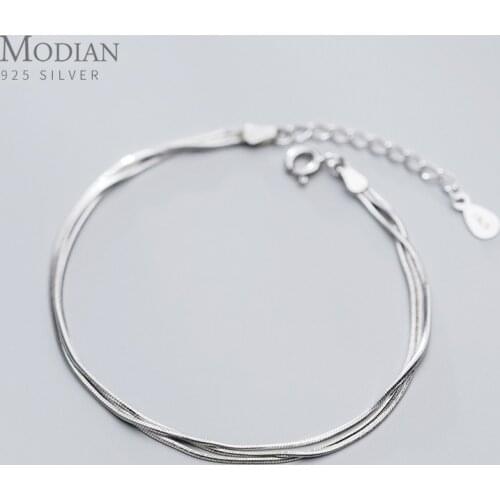 Modian Simple Three Layer Snake Bone Chain for Women 925 Sterling Silver Fashion Link Chain Bracelet Fine Jewelry 2020 Design