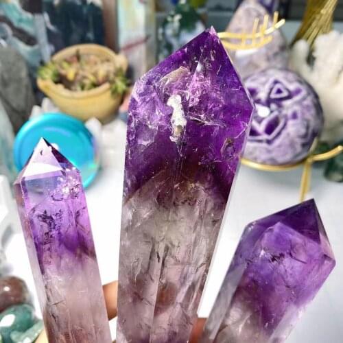 Super size Natural Amethyst Quartz Cluster Crystal Rod Point Specimen Scepter Super power Spirit Healing Gemstone energy