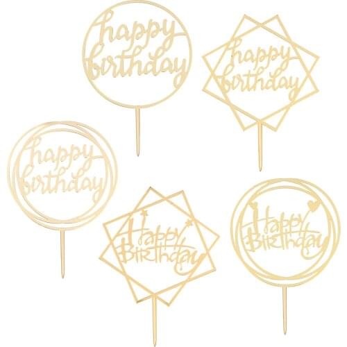 NICEYARD Happy Birthday Cake Topper for Baby Kids Acrylic Letter Gold Cake Top Flag Gifts DIY Cake Decoration Tools