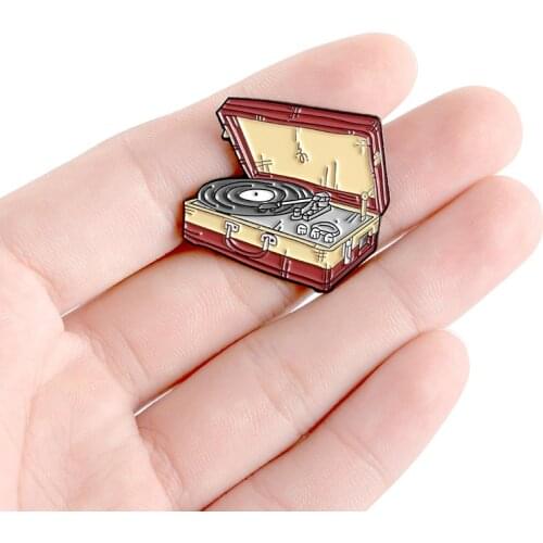 New red metal music box suitcase CD player brooch flip music suitcase fashion sea animal jeans backpack pendant jewelry gift